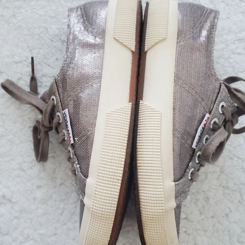 Women's‎ Superga Silver Sequin Canvas Low Top Lace Up Sneakers Size 6 W_ 4.5 M.